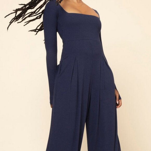 POPFLEX Go With The Flow Long Sleeve Jumpsuit - Academic Navy - Picture 1 of 7